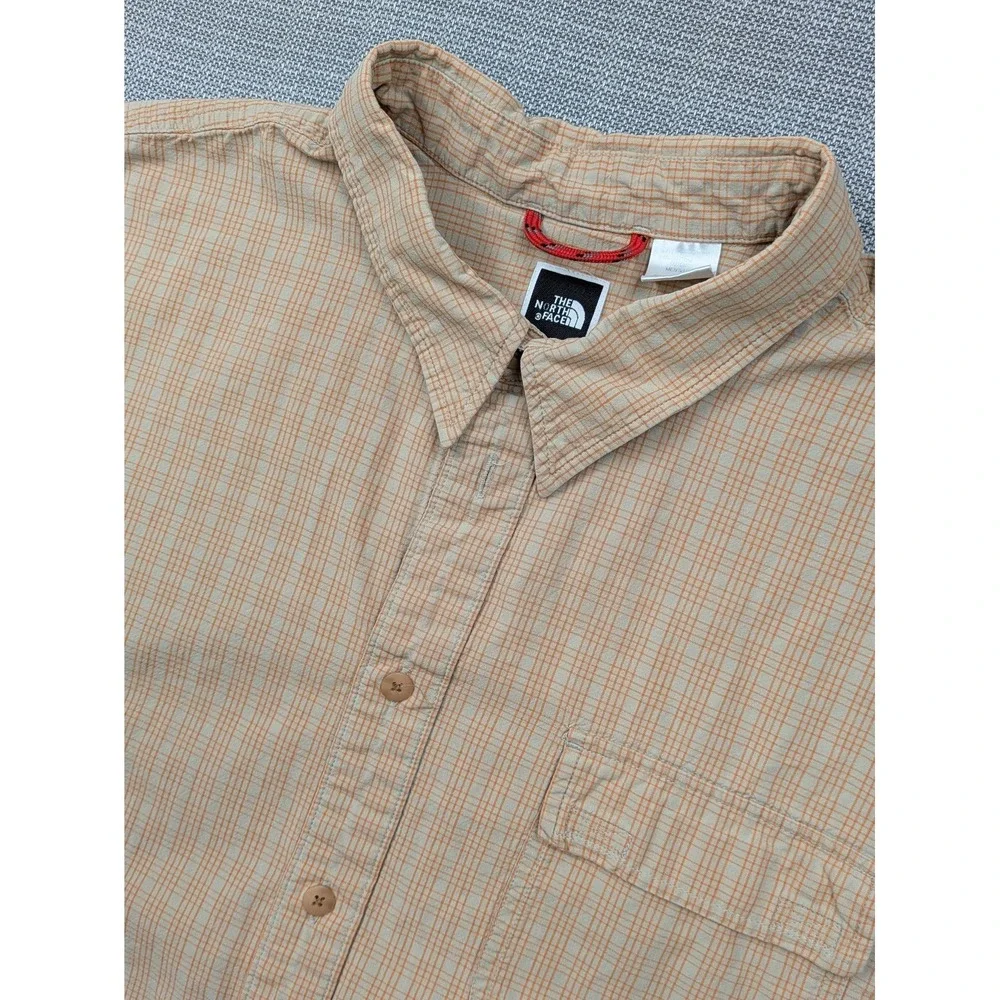 The North Face Shirt Mens 2XL Beige Check Short Sleeve Button Up Hiking Outdoor